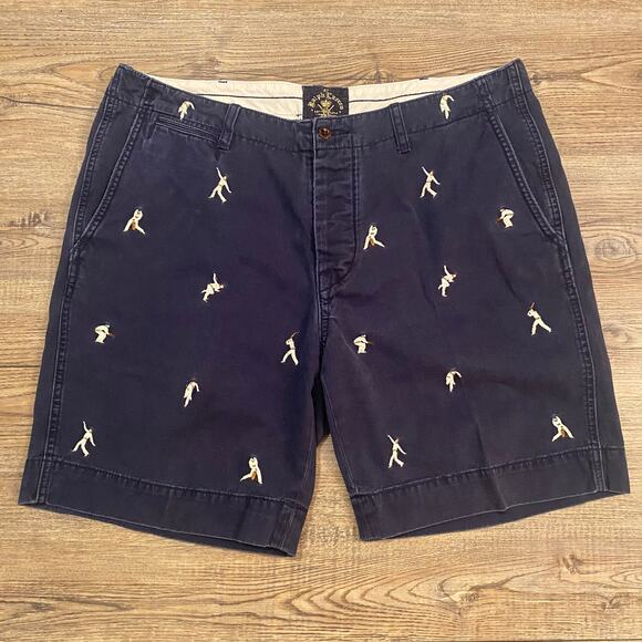 Ralph Lauren Men's size 38 Navy Blue Embroidered Cricket All Over Print Shorts - Picture 1 of 8